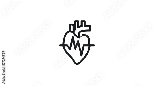Cardiology Concept Heartbeat Line Icon for Medical Design, Vector Illustration of ECG Heartbeat Symbol for Healthcare and Hospital Branding