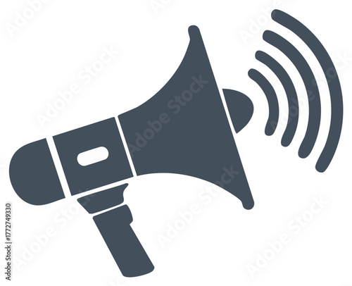 Megaphone broadcast announcement with sound waves representing public speaking and communication