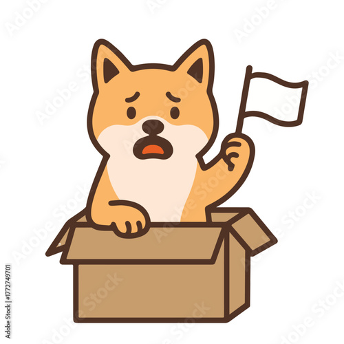 dog give up and white flag