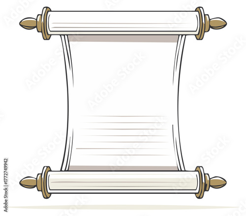 Cartoon illustration of an ancient blank scroll unrolled vertically with parchment for a message