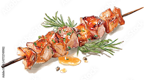 Delicious Chicken Skewer Succulent Meat Pieces Vector Illustration
