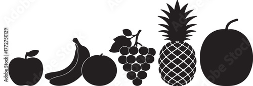 Assortment of vibrant and nutritious vector fruits like apple orange banana and grape on a white background