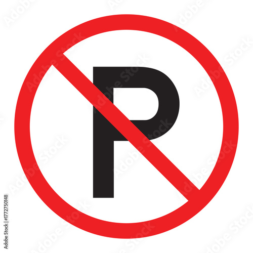Flat no parking vector icon with red prohibition circle and diagonal slash for traffic and road signage
