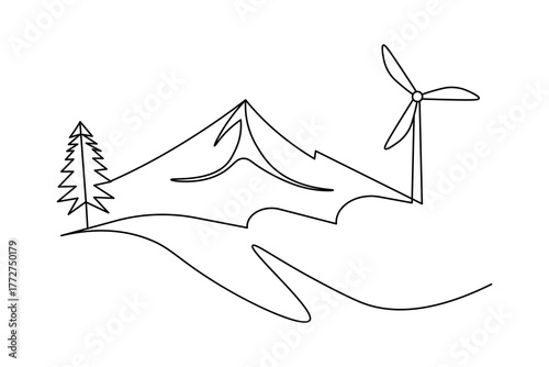 Wind turbine icon continuous one line drawing minimalist style vector illustration
