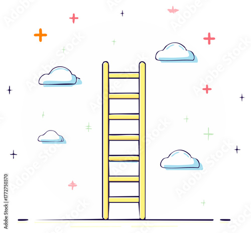 Cartoon Ladder to the Sky Success Goal Achievement Opportunity Clouds Stars