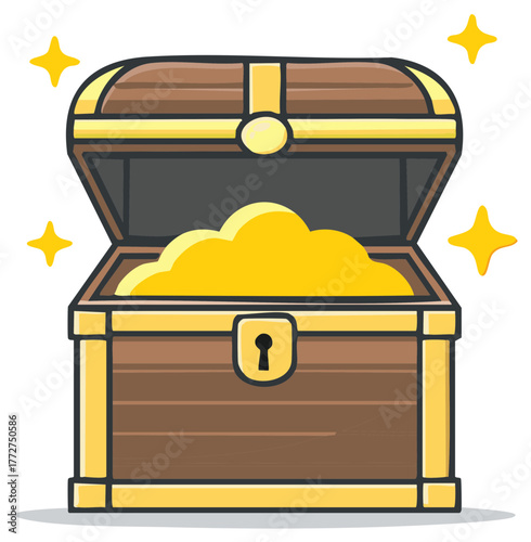 Sparkling open treasure chest overflowing with gold riches a cartoon illustration of discovery