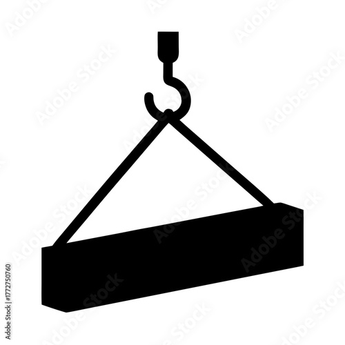 Crane hook lifting heavy steel beam silhouette