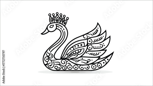 Elegant Swan with Crown Line Icon - Fairytale Silhouette Concept