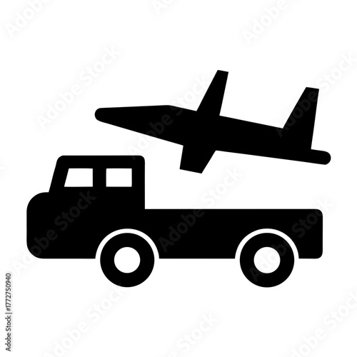 Airplane transported on truck silhouette