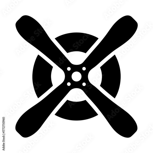 Four blade propeller silhouette against a circular background silhouette