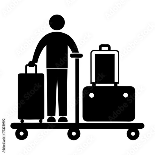 Man with luggage on a cart silhouette