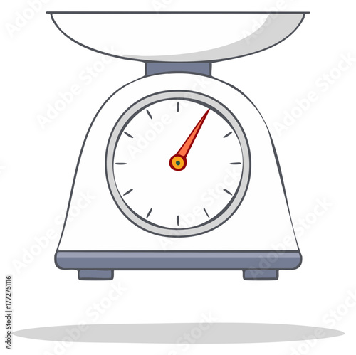 White kitchen food scale with a bowl and dial for weighing ingredients cooking and baking measurement illustration