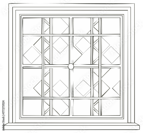 Detailed Window Frame Design Featuring Decorative Diamond Motifs