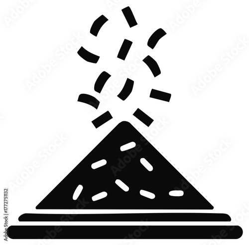 Black icon depicting a pile of granulated material with particles falling from above