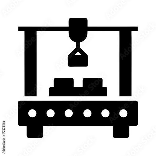 Industrial robotic arm working on assembly line silhouette