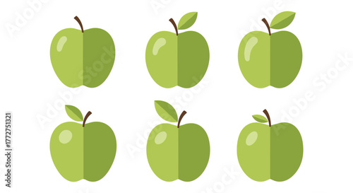 Modern flat style green apples pattern with leaves in repeating design
