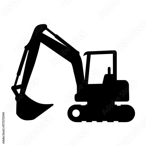 Black silhouette of a construction excavator on white background silhouette