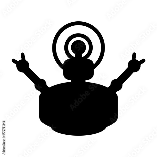 Stylized robot with halo and raised arms silhouette