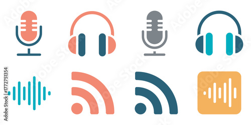 Set of Icons for Podcasting and Audio Recording
