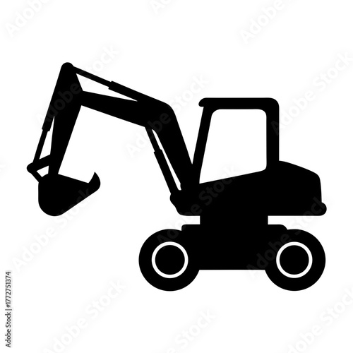 Black silhouette of an excavator on a white background silhouette