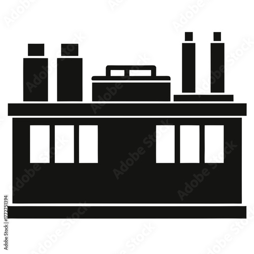 Simple black silhouette of bathroom vanity with toiletries silhouette