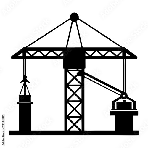 Construction crane lifting heavy loads silhouette