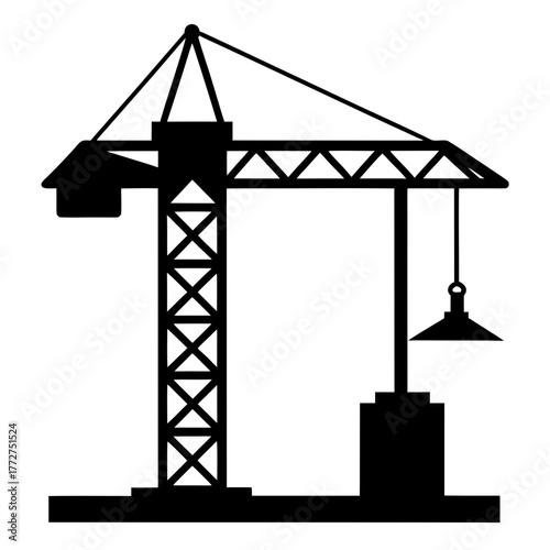 Industrial tower crane silhouette on white background silhouette
