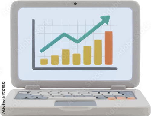 Analyzing business growth chart on laptop screen