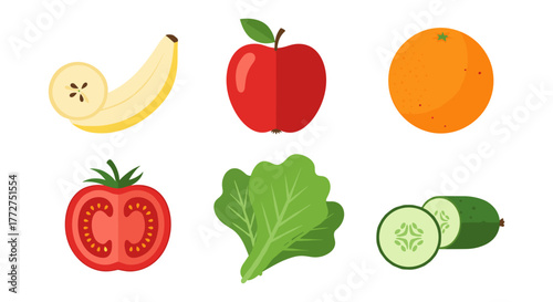 Fresh fruit and vegetable collection in flat design style