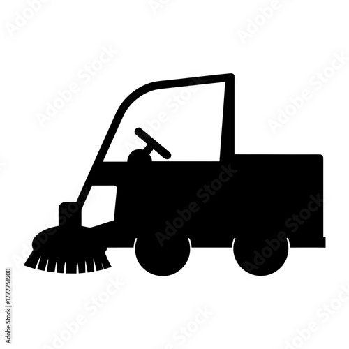 Industrial street sweeper machine cleaning road silhouette