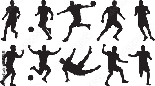Dynamic soccer players in action silhouettes showing teamwork and skill, perfect for sports advertising or branding on a modern background