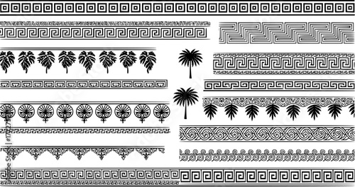 Ancient Greek borders. Greek Roman meander and wave decorative seamless patterns vector illustration set. Greek geometric meander borders