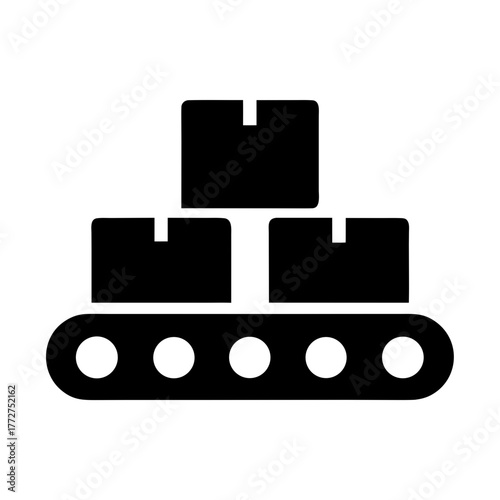 Cardboard boxes moving on a conveyor belt silhouette