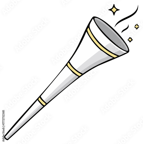 Cartoon Vector Illustration of a Vuvuzela Horn Making Noise and Sparkles