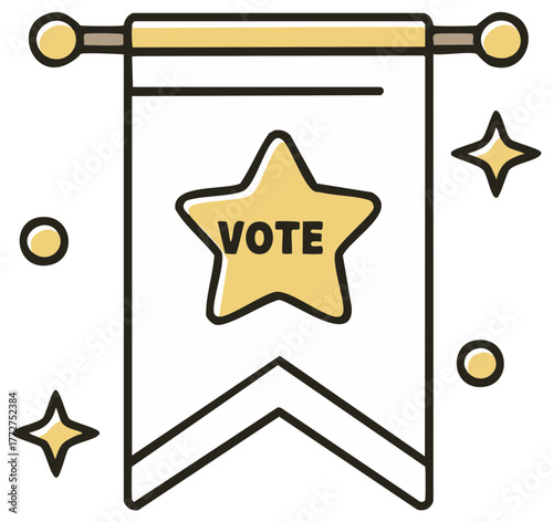 Vote Banner with Star Icon Encouraging Civic Participation and Democratic Values