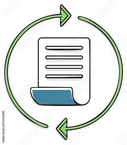 Document with Circular Arrows Indicating Process and Renewal