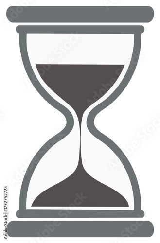 Stylized hourglass with dark sand falling through middle section representing time passing