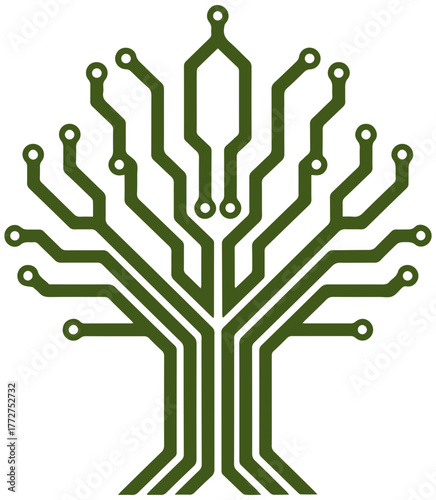 Green tech tree sprouting innovation symbolizing growth and sustainable technology