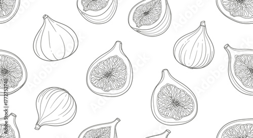 Delicate line art pattern of ripe figs, showcasing their unique texture and organic shape.