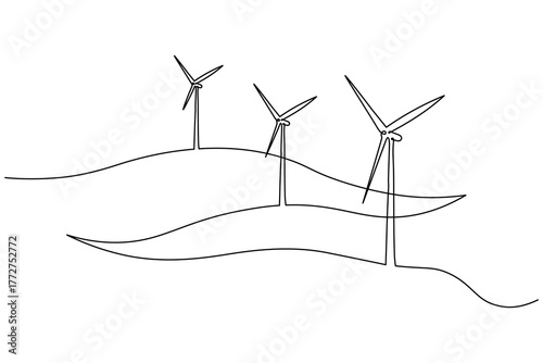 Wind turbine icon continuous one line drawing minimalist style vector illustration
