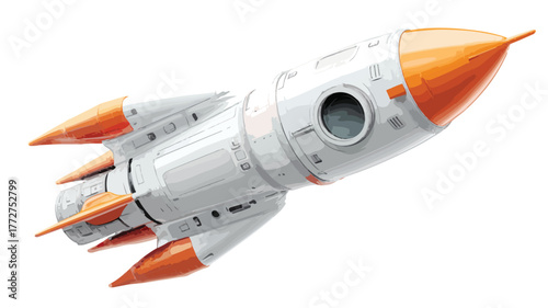 Futuristic White Rocket with Vibrant Orange Nose - Vector Illustration