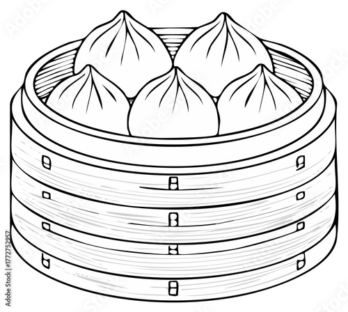 Vector illustration of dim sum food with a bamboo steamer for a restaurant concept