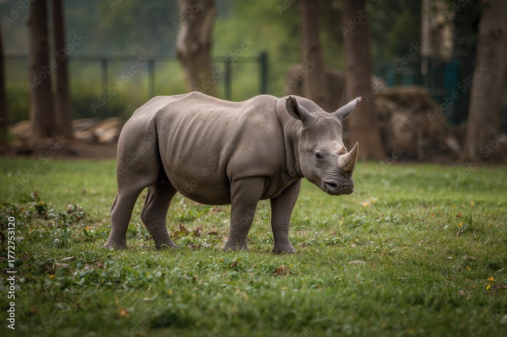 Obraz premium Young White Rhino Inside a Protected Area