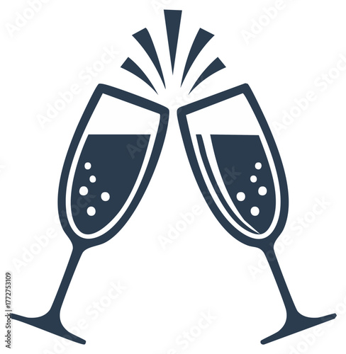 Stylized icon of two champagne flutes clinking together for a celebratory toast