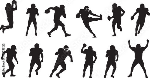Dynamic silhouettes of American football players in action, capturing sport's energy and athletic prowess for impactful designs