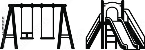 Playground equipment with swings and slides, symbolizing childhood fun and outdoor activity