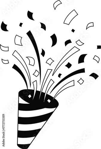 Festive party popper exploding with confetti and streamers for celebration