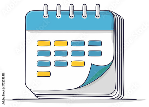 Stylized calendar with highlighted dates and turning pages showing planning and organization