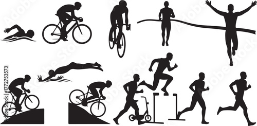 Dynamic silhouettes showcase athletic pursuits like swimming, cycling, and running for sports and fitness inspiration
