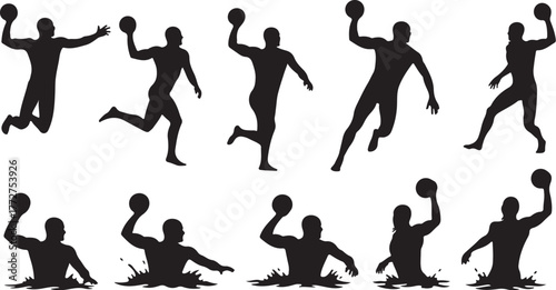 Dynamic silhouettes capture athletes in action, showcasing powerful throws and dives, perfect for sports graphics and designs.